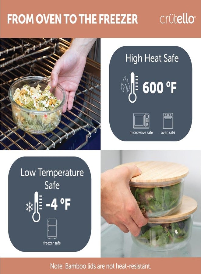 Crutello علب تخزين زجاجية من كروتيلو بأغطية من الخيزران - برطمانات تحضير وجبات صديقة للبيئة وغير سامة بغطاء خشبي لتنظيم الثلاجة والمطبخ - حاوية غير بلاستيكية لأوعية الفاكهة - 32 أونصة - عبوة من 4 قطع - Image 5